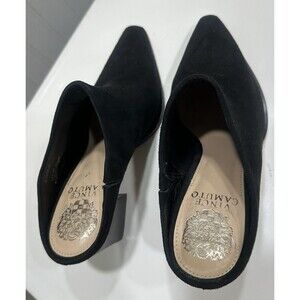 Vince Camuto Black Suede Leather Egwenny Block Heel Mules Womens 6M EU 36.5